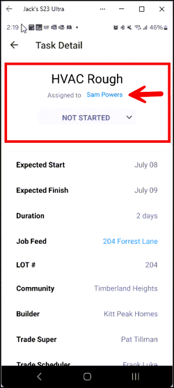 assigned on task detail