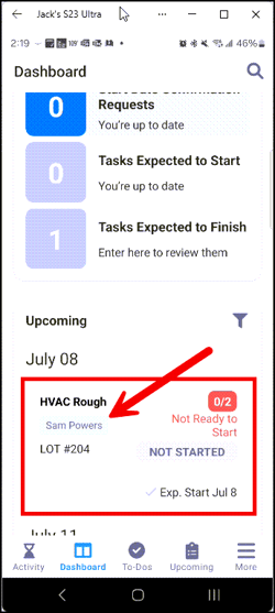 displayed on task card