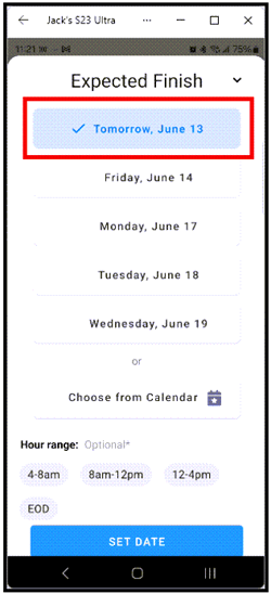 Expected finish date